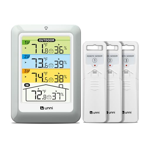 Indoor Outdoor Thermometer Wireless with 3 Sensors, 4.5 Inch Display with 330ft Range and Adjustable Backlight (Colorful) - color: colorful