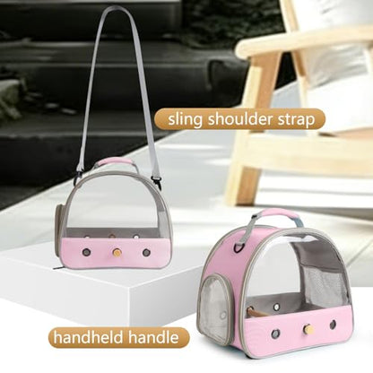 Bird Carrier, Portable Small Bird Parrot Parakeet Carrier with Standing Perch and Stainless Steel Tray, Side Access Window Collapsible (Pink, Clear Windows) - color: Pink