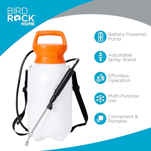 BIRDROCK HOME Garden Sprayer with Battery Powered Pump - Stainless Steel Wand, Rechargeable, Adjustable Spray, & Portable for Lawn, Garden, Plants, and Cleaning - White Translucent Body - 2-Gallon - size: Medium