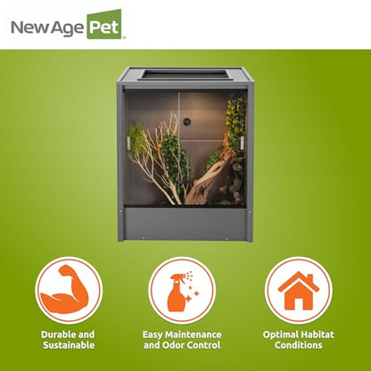 New Age Pet® Madagascar Vertical Reptile Lounge Habitat, (30" L x 24" W x 36" H) Arboreal Chameleon Cage Made with ECOFLEX®, Non-Toxic & Eco-Friendly Materials, Quick & Easy Assembly - color: Grey