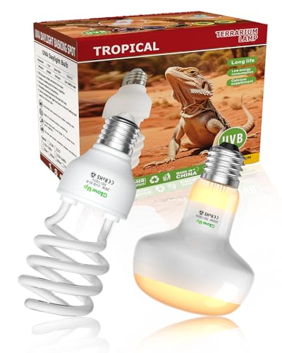 GlowUp UVA UVB Light Bulbs for Reptiles E26 Combo Pack 110V - 100W Reptile Heat Lamp Bulb + 26W 10.0 UVB Bulb Provide Heat, Light, D3 and UV for Bearded Dragon, Tortoise, Lizard