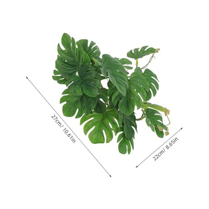 PRETYZOOM Artificial Hanging Plant for Reptile Tank Décor with Suction Cup, 23-Leaf Monstera Fake Plant for Amphibian and Reptile Habitat, Lifelike Terrarium Ornament for Indoor Tanks