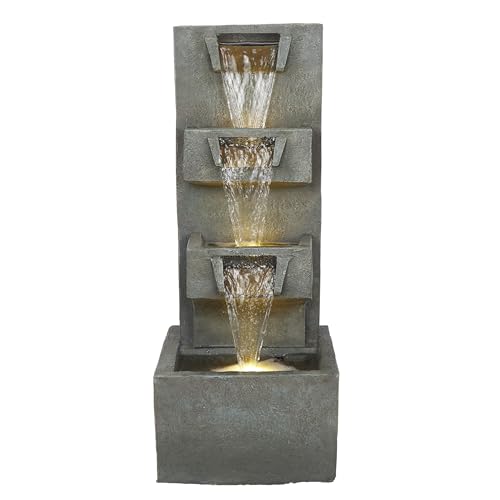 Alpine Corporation TZL406 33" 3 Tier Basin Cascading Fountain with LED Lights, Outdoor Water Feature for Garden, Patio, Backyard & Home Decor, Elegant Waterfall Design, Gray - style: 33"H - Gray 4-Tier w/ LEDs