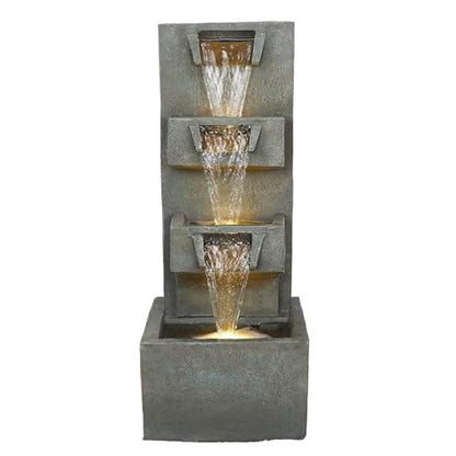 Alpine Corporation TZL406 33" 3 Tier Basin Cascading Fountain with LED Lights, Outdoor Water Feature for Garden, Patio, Backyard & Home Decor, Elegant Waterfall Design, Gray - style: 33"H - Gray 4-Tier w/ LEDs