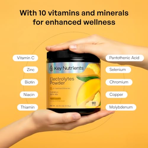 KEY NUTRIENTS Selenium Multivitamin Electrolytes Powder No Sugar - Tropical Peach Mango Electrolyte Powder - Endurance & Energy Supplement - Hydration Powder - No Calories - 90 Servings - Made in USA - size: 90 Servings