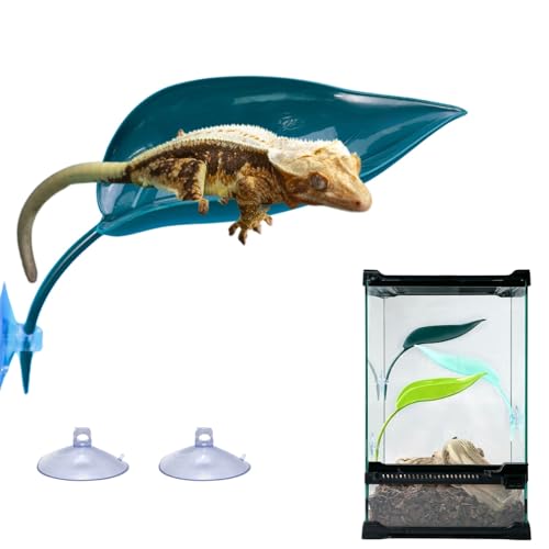 Reptile Hammock with Suction Cups Plastic Leaf Hanging Bed for Crested Gecko Lizard Hideout Climbing Toys Tank Ornament Accessories for Leopard Gecko Tree Frog Snake Amphibian (Dark Green) - color: Dark Green