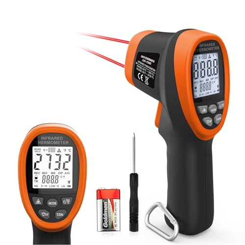 Pyrometer 30:1 Industrial, -58℉ to 2732℉ Digital High Temp Infrared Thermometer, Non Contact Laser Thermometer Gun, IR Temperature Gauge for Forge Grill (NOT for Human) - color: Black