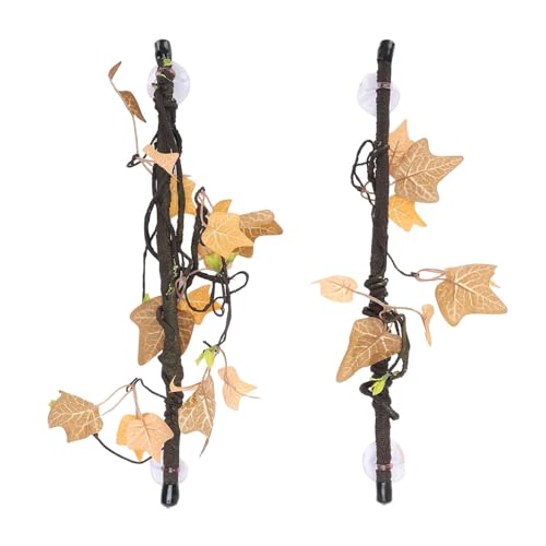 Reptile Climbing Branches 2pcs with Suction Cups, Realistic Plastic Bendable Jungle Vines Terrarium Decor for Bearded Dragon Lizard Snake Tank Accessories