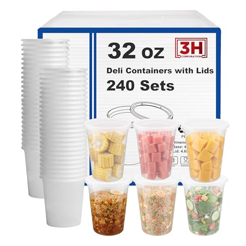 32 oz Food Storage Containers with Lids (240 Set/480 Piece) Deli Soup Containers, Freezer Microwave Safe, BPA-Free Plastic, Stackable Snack Leakproof Leftover Organizers & To-Go - size: 32 oz - 240 Sets