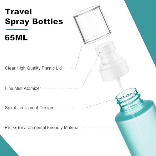Travel Spray Bottles TSA Approved 3 Pack (2.2oz/65ml), Leak Proof Fine Mist Refillable Empty Plastic Spray Bottles for Perfume, Essential Oils, Toners, Hair & Face Mist (65 ml) - size: 65 ml
