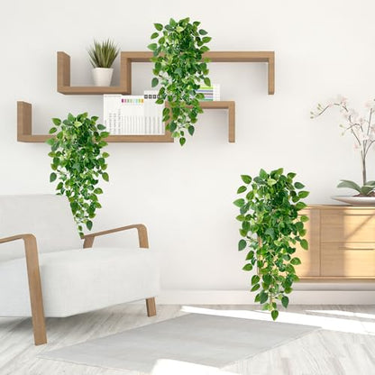 Sggvecsy Fake Hanging Plants 2 Pcs Artificial Hanging Plants Fake Ivy Vine Faux Pothos Vines Artificial Ivy Leaves Greenery Plant for Room Patio Home Indoor Outdoor Shelf Wall Garden Decor(No Baskets) - size: 2pcs