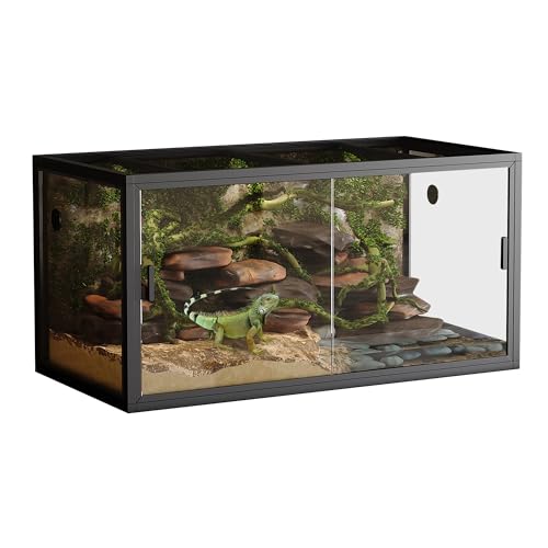 120 Gallon Reptile Terrarium, 4x2x2 FT Front Opening Enclosure for Bearded Dragon & Snake | Heavy-Duty Screen Top Ventilation, Easy to Assemble & Maintain, Black - color: Black