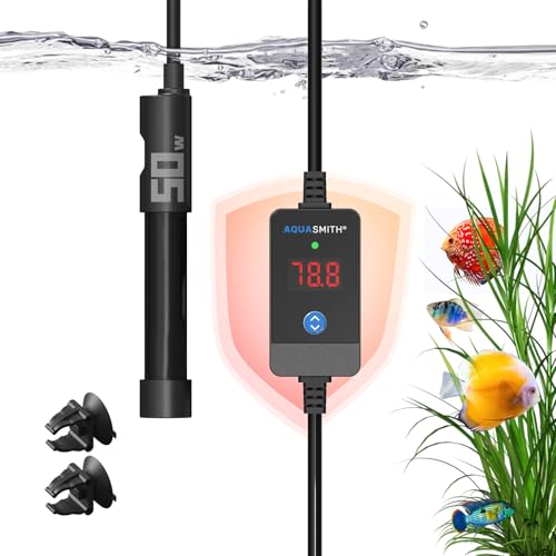 AQUASMITH Aquarium Heater,50w/100w/150w/200w/300w/500w Submersible Fish Tank Heater,External LED Controller, with Over-Temperature Protection and Automatic Power-Off When Leaving Water for. - size: 50W