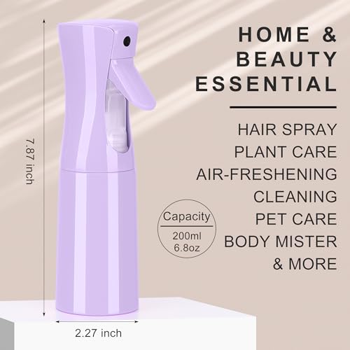 KAIZHOUZHOU(Purple Hair Mister Spray Bottle，Spray Water Bottle Fine Mist Refillable Plants（6.8OZ /200ML） Barber，Showering Pets, Plants, travel, Ironing and Cleaning ﻿ ﻿ ﻿(Continuous Spray) - color: Purple