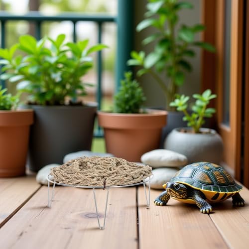 Healifty Bearded Dragon Lounger Hammock 7.3" Woven Straw Reptile Hammock with Metal Legs Elevated Basking Platform Breathable and Removable Bed for Terrarium and Mesh Enclosures