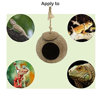 Crested Gecko Coconut Hut,Leopard Gecko Natural Coco Shell Den Reptiles Habitat Durable Hanging Cave Hideouts Plants Climbing Decoration for Amphibians and Small Animals(4 Pcs)