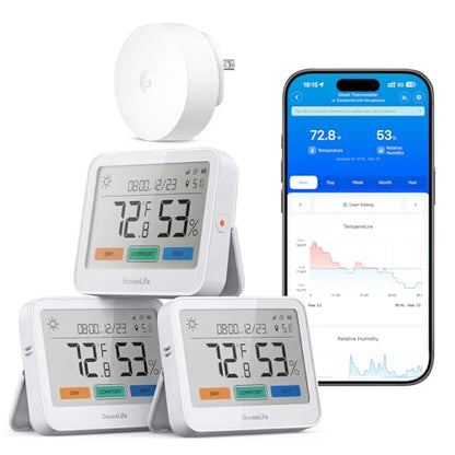 GoveeLife WiFi Thermometer Hygrometer, 5-in-1 Temperature and Humidity Monitor with Weather Station, Remote Sensor, Large LCD Display, Indoor Thermometer for Home Baby Room Greenhouse 3-Pack - style: Sub-1G Gateway+3 Pack