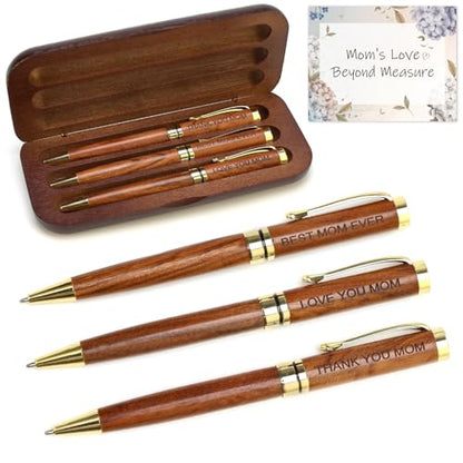 Renawe Cool Wooden Pens with Pen Box Gift for Mom, Mother In Law, Christmas, Mother's Day, Birthday Ideas, Cute Engraved Pens, Unique Presents for New Mom from Daughter Son - color: Mom