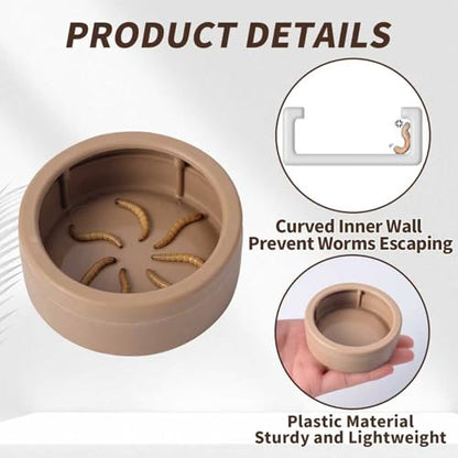 COMSUN 3 Pack Anti-Escape Reptile Food Dish Bowls, Plastic Worm Water Dish, Mealworm Feeder Cups for Small Gecko, Lizards, Bearded Dragon, Chameleon 2.83" W x 2.83" D x 0.98" H, 3 Colors