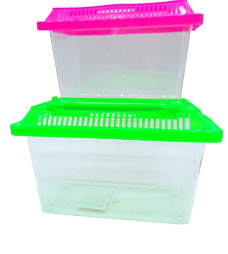 Hermit Crab Cage Portable Travel Terrarium Carrier Temporary Habitat Pet Home with Handle, Set of 2