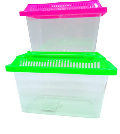 Hermit Crab Cage Portable Travel Terrarium Carrier Temporary Habitat Pet Home with Handle, Set of 2