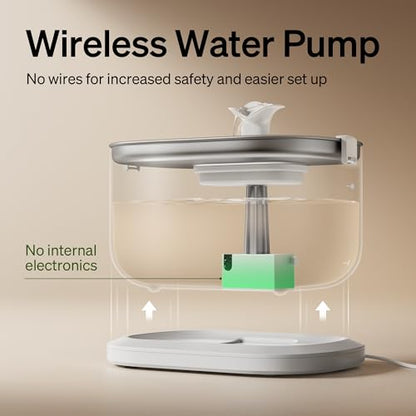 PETLIBRO Cat Water Fountain Stainless Steel Tray, Wireless Pump Cat Fountain, Ultra Quiet Pet Water Fountain, 2.5L Automatic Water Dispenser for Cats, Dual Flow Cat Water Dispenser Easy to Clean - size: 2.5L Fountain
