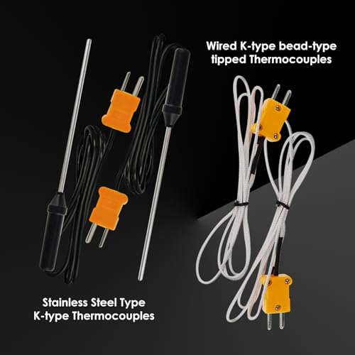 Thermocouple Thermometer Digital K Type Dual Channel Thermometer HVAC Temperature Meter with 4 Thermocouples, MAX/MIN/AVG Temperature Measurement, -50~1300°C (-58~2372°F)