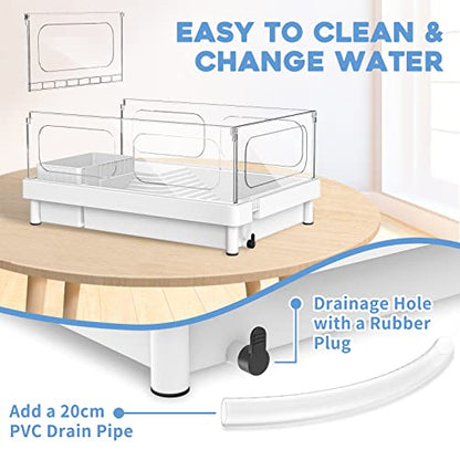 MoonOrange Small Turtle Tank, Acrylic Turtle Terrarium with Basking Platform, Bottom Drainage, Multi-Function Areas for Turtles, Crabs, Crayfish, Small Reptiles (White Tank) - color: White Tank