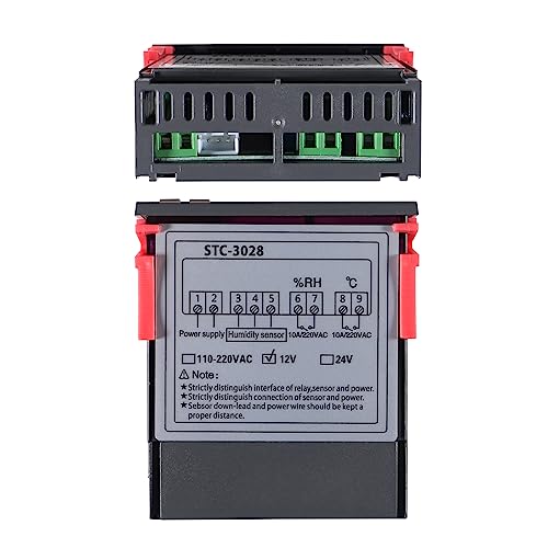 STC-3028 Temperature Controller 12V Temperature and Humidity Controller Meter with Integrated Sensor Dual Digital Display Thermometer Hygrometer Incubator Controller - size: 12V