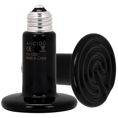 Aiicioo 50W Black Ceramic Heat Emitter 2Pack No Light Heat Bulb for Reptile Emitting Heat Lamp Bulb for Bearded Dragon Lizard Tortoise Turtle Snake Brooder Coop