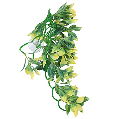 BORDSTRACT Artificial Reptile Plant, Lifelike Plastic Hanging Leaves Decoration with Suction Cup for Terrarium Fish and Reptile Habitats (T-153E2) - size: T-153E2