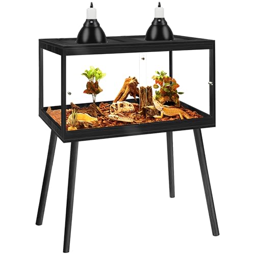 PROLEE Bearded Dragon Tank with Leg Stand 22 Gallons, Wooden Lizard Tank,Reptile Tank with Metal Mesh Roof Door, Acrylic Panel Snake Tank with Lock Design (Black, 24"x16"x16") - color: Black, size: 24"x16"x16"