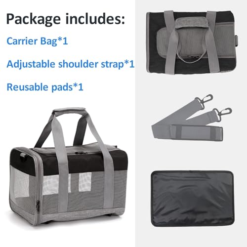 kathson Small Animal Carrier Bag, Guinea Pig Rabbit Travel Carrier Breathable Mesh Window Pet Portable Hand Bag for Hamster Bird Bunny Bearded Dragon Kitty and Etc (Grey with Black) - size: 15.0"L x 9.8"W x 10.2"H