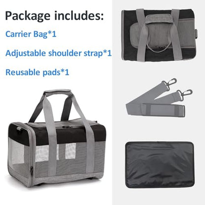 kathson Small Animal Carrier Bag, Guinea Pig Rabbit Travel Carrier Breathable Mesh Window Pet Portable Hand Bag for Hamster Bird Bunny Bearded Dragon Kitty and Etc (Grey with Black) - size: 15.0"L x 9.8"W x 10.2"H