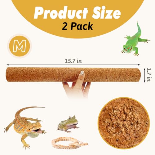 Reptile Climbing Branch with Cork Branch for Reptiles Climbing Branches 2 Pack Natural Tree Frog Cork Wood Stick Crested Geckos Habitat Decor