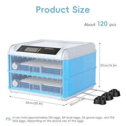 120 Egg Incubator with Automatic Egg Turner and Digital Control - Poultry Hatcher for Chicken, Duck, Quail Eggs - Ideal for Home, Farm, Educational Use