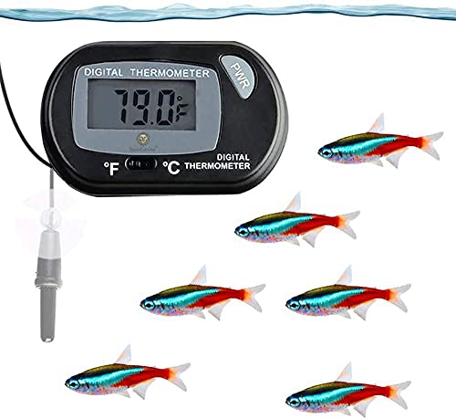 SunGrow Digital Betta Thermometer for Tropical Aquarium Fish, Black Color, 4 Suction Cups and 2 Batteries Included, 2 pcs per Pack - style: 2 Pack