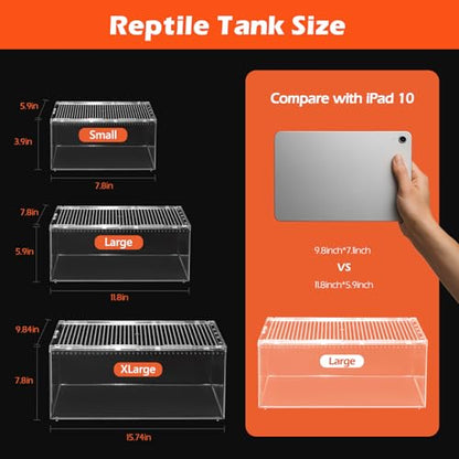 AZV Escape Proof Tarantula Enclosure,Polycarbonate Hermit Crabs Tank XLarge | Reptile Cage with Magnetic Lid,Ventilated Spider Terrarium,360° Clear View,Easy Clean Isopod Habitat for Gecko,Frogs,Insects - size: XLarge(15.74*9.84*7.87inch)