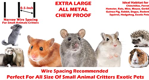 64" Extra Large Chew-Proof Wrought Iron 4 Levels Tight 3/8-Inch Bar Spacing for Ferret Chinchilla Sugar Glider Cage Easy Clean Pull Out Grate and Tray with Removable Rolling Stand - color: Black Vein, size: 32"L x 19"W x 64"H With 3/8" Spacing