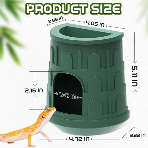 Wall Mount Reptile Hide Cave with Food Bowl for Terrarium Habitat Setup, Cute Hide with Treats Bowl, Essential and Safe Hideout for Gecko, Spider, Lizard, Hamster, Crab - color: Green