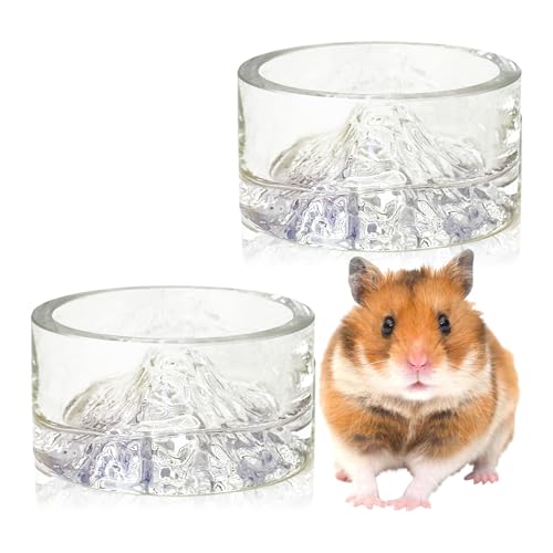BNOSDM 2Pcs Hamster Food and Water Bowl Mountain Fuji Style Glass Drinking Dwarf Hamster Feeder Anti-Turning Dish for Syrian Hamsters Gerbils Mice Rats or Other Similar-Sized Pets (Colorful) - color: 2 Pack Colorful
