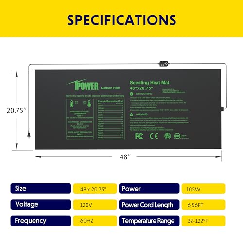 iPower 48"x20.75" Seedling Heat Mat with Built-in Temperature Controller, MET Certified Waterproof Plant Heating Pad, for Germination, Breeding, Brewing - size: 48" x 20.75", style: with Dual LED Thermostat