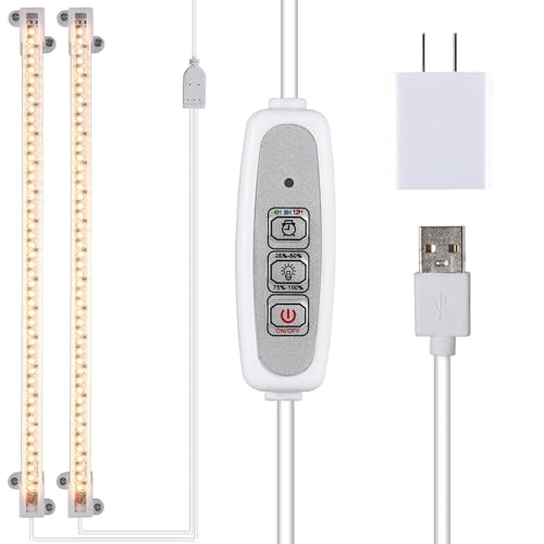 Grow Light Two Heads, Strip Growing Lamp, Full Spectrum Plant Light Strips for Indoor Plants with Auto ON/Off Timer & 4 Dimmable Levels, Led Growth Lamp for Green House Hydroponics Succulent - color: White Cabel, size: 2 Head 3500K