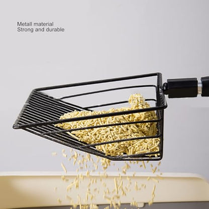 FOSA Cat Litter Scoop, Litter Cleaner Corner Shovel with Long Extendable Handle, Lightweight Metal Chicken Coop Poop Scooper to Clean Reptile Terrarium Sand Waste (Model A 2 Section - size: Model A 2 Section Handle