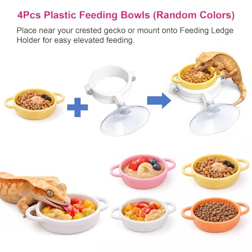 17Pcs Crested Gecko Tank Accessories Kit – Feeding Ledge with Strong Suction Cups, Blue Hideout Tray, Plastic Feeding Bowl, 6 Cresteds Geckos Cups & Crested Gecko Spoon