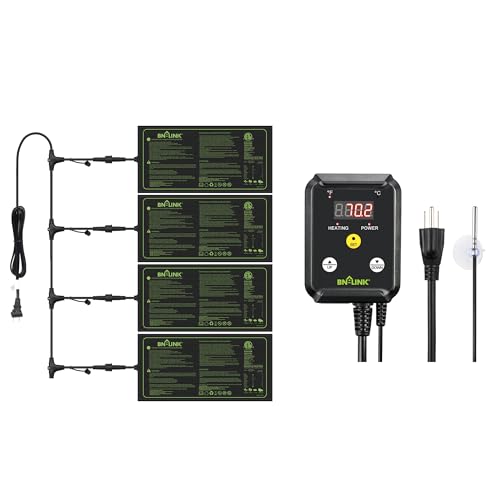 BN-LINK Digital Heat Mat Thermostat Controller and Daisy Chainable Warm Hydroponic Heating Pad for Seed Germination, Reptiles and Brewing Breeding Incubation Greenhouse
