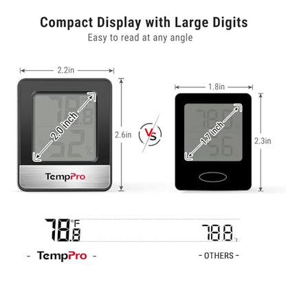 TempPro TP49 2 Pieces Digital Hygrometer Indoor Thermometer Humidity Meter Room Thermometer with Temperature and Humidity Monitor Mini Hygrometer Black Weather Station (Previously ThermoPro) - color: Black Indoor Thermometer