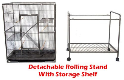 Huge X-Large Wrought Iron 4-Level Chew-Proof Tight 1/2-inch Wire Spacing Ferret Chinchilla Sugar Glider Rats Mices Rabbit Squirrel Hamster Cage with Detachable Rolling Stand - color: Black Vein, size: 32"L x 19"W x 67.5"H With 1/2" Spacing