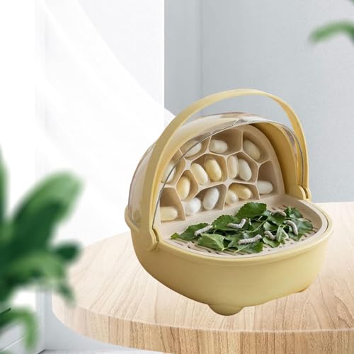 Silkworm Breeding Box Transparent Small Animal Feeding Container Removable Habitat Cage Portable Reptile Carrier with PP Material for Turtle Frog Snak, Yellow - color: Yellow