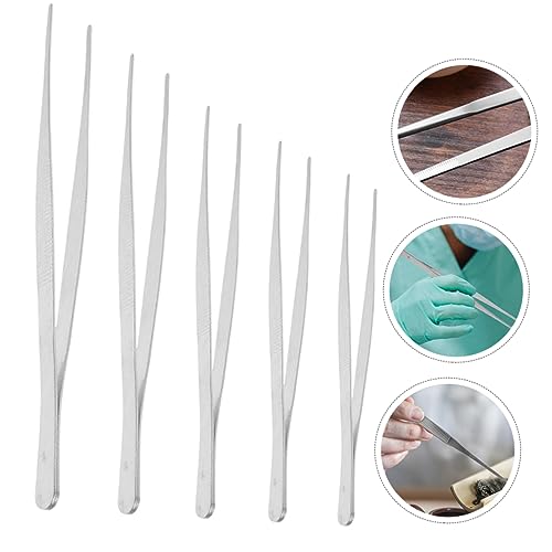 Kisangel 5pcs Stainless Steel Industrial Tweezers Round Tip Long Pointed for Crafts Snake Tongs Reptile Feeding Garden Repair